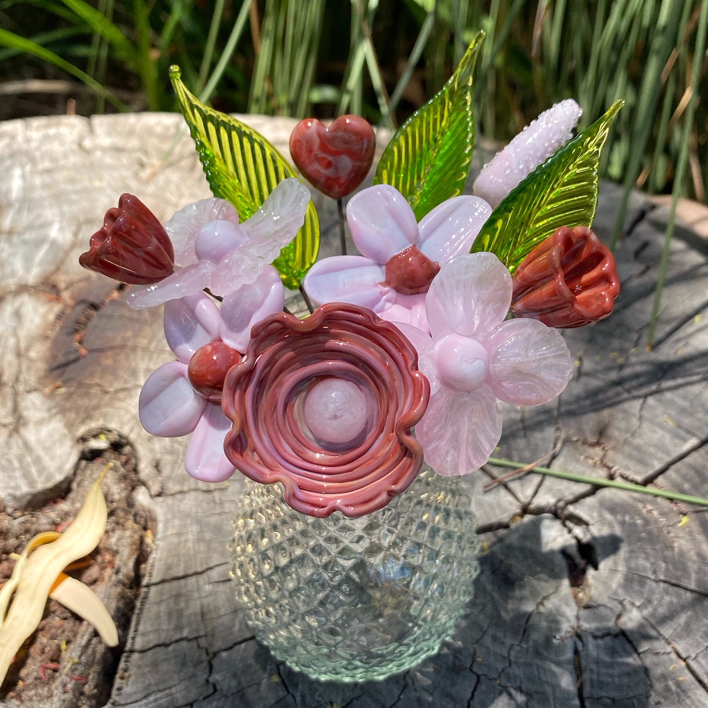 Sweet Strawberry Valentines Day Glass Flowers in Glass Vase