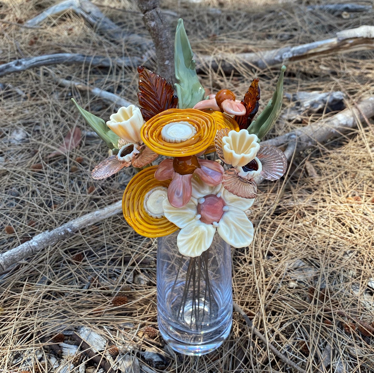 Vintage Blooms Glass Flower Bouquet in Glass Vase