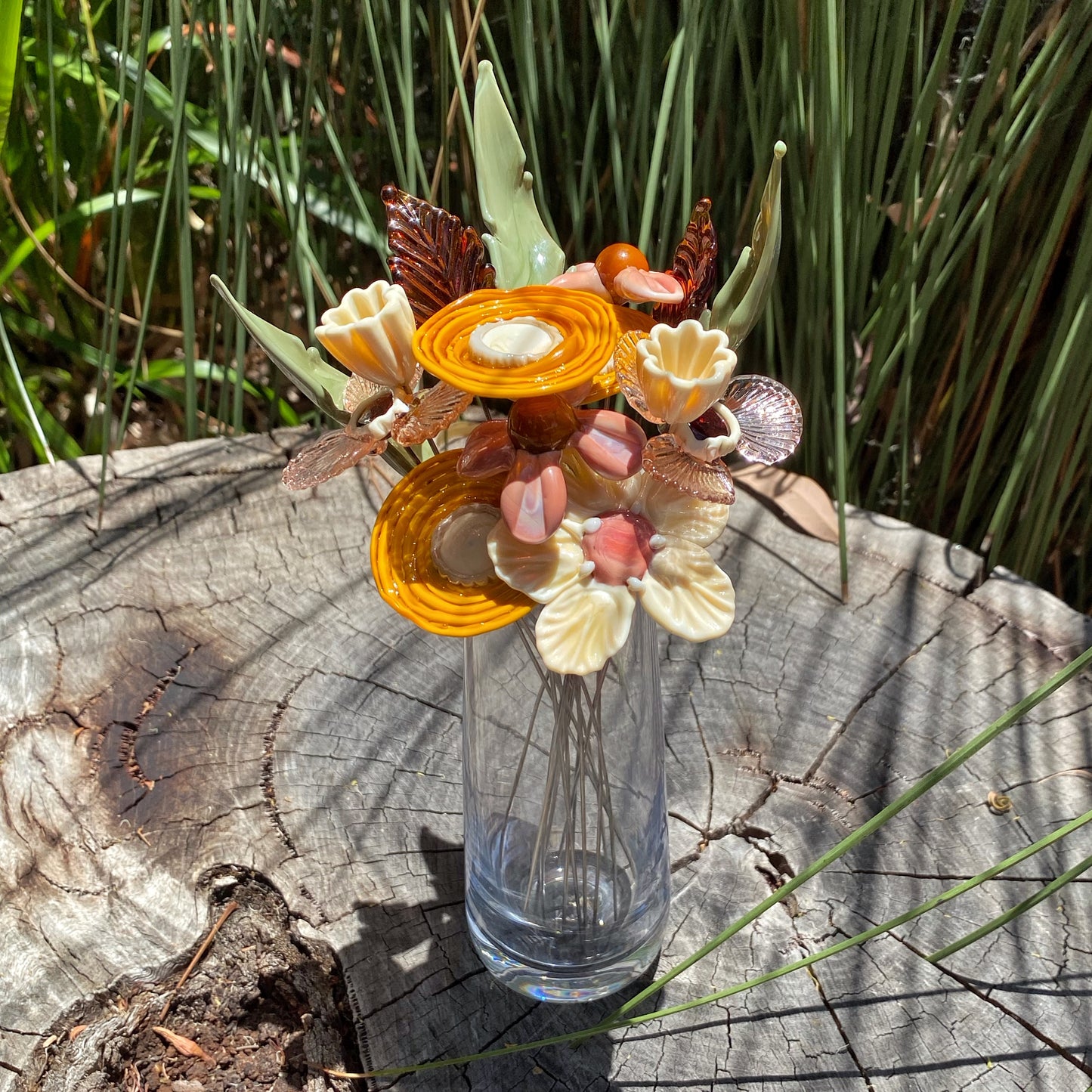 Vintage Blooms Glass Flower Bouquet in Glass Vase