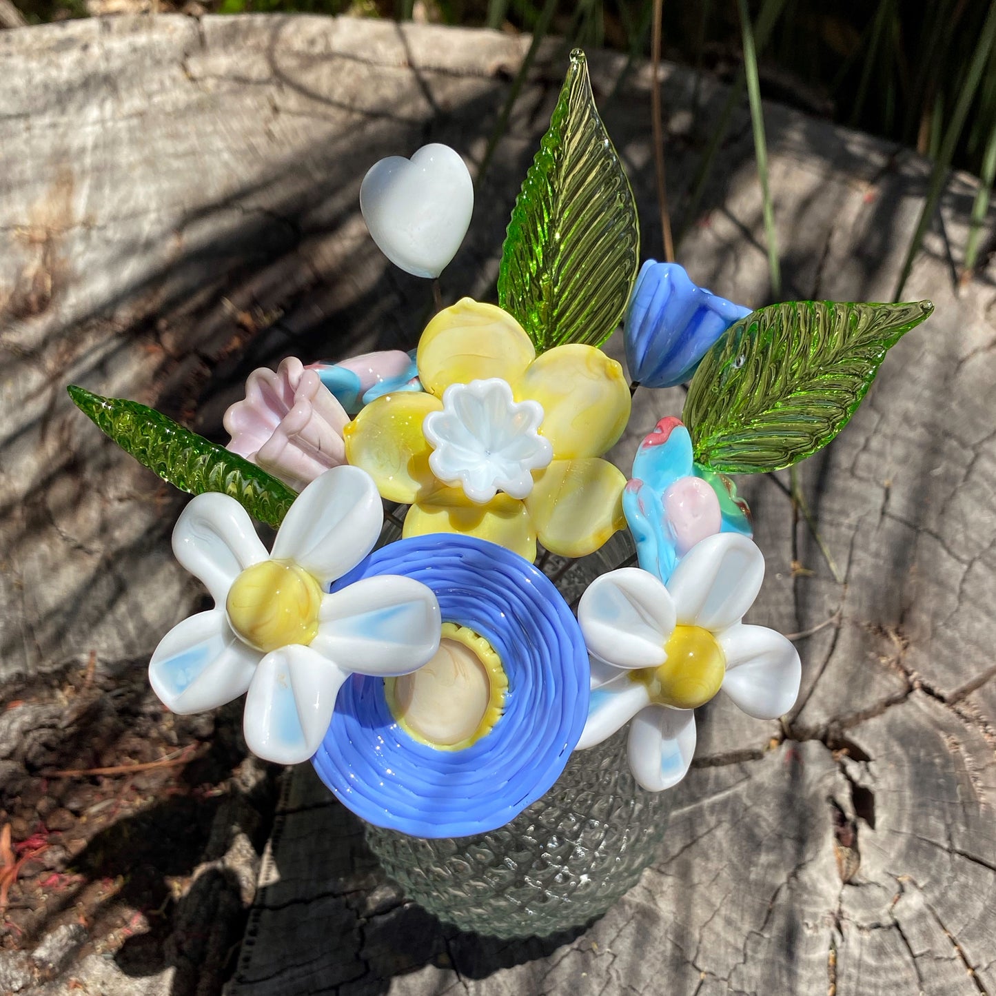 Pastel Perfection Valentines Day Glass Flowers in Glass Vase