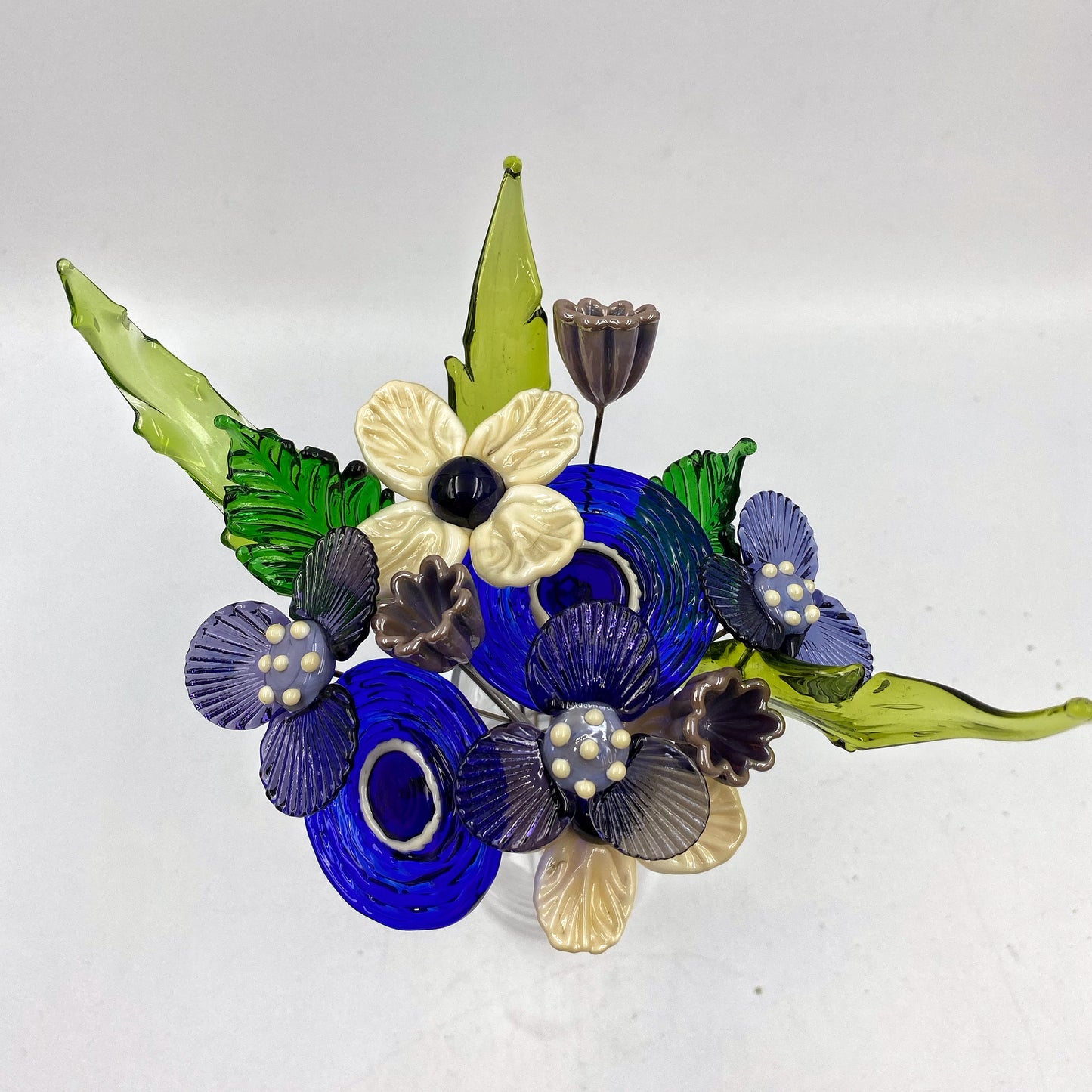 Rhapsody in Blue Glass Flower Bouquet in Glass Vase