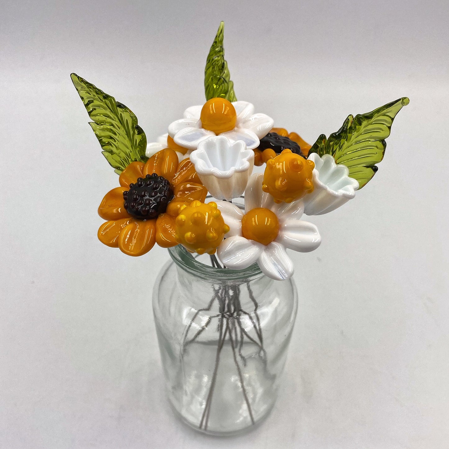 Sunflower Harmony Glass Flower Bouquet in Glass Vase