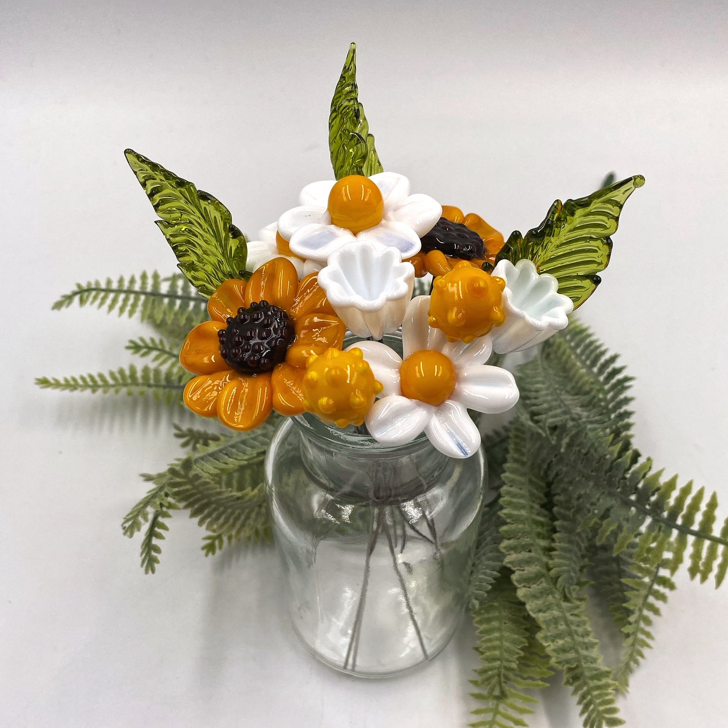 Sunflower Harmony Glass Flower Bouquet in Glass Vase