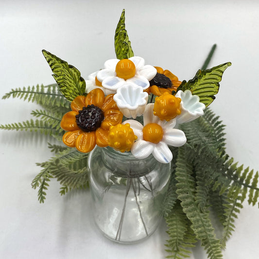 Sunflower Harmony Glass Flower Bouquet in Glass Vase