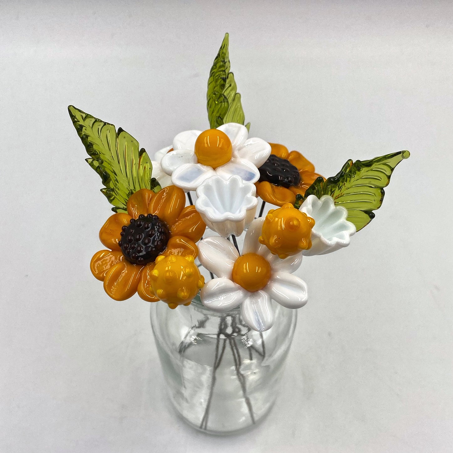 Sunflower Harmony Glass Flower Bouquet in Glass Vase