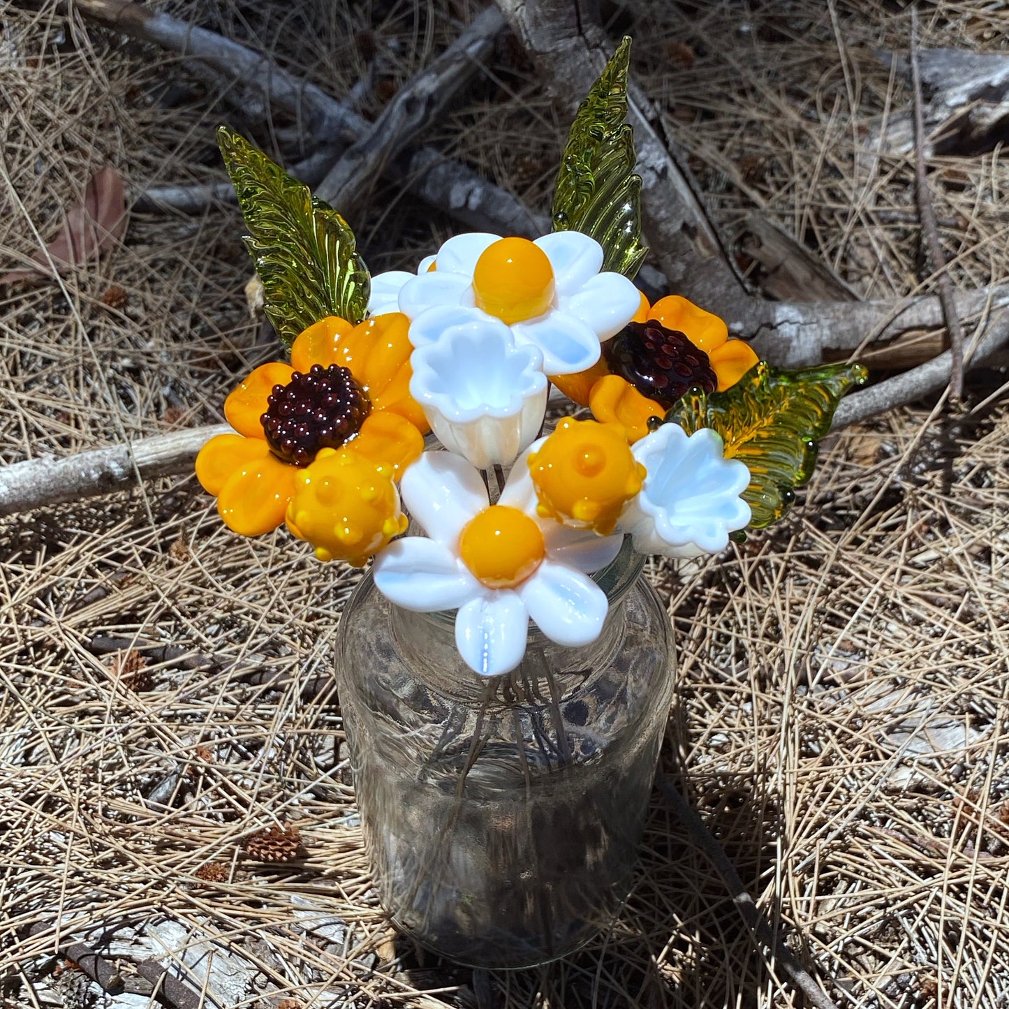 Sunflower Harmony Glass Flower Bouquet in Glass Vase