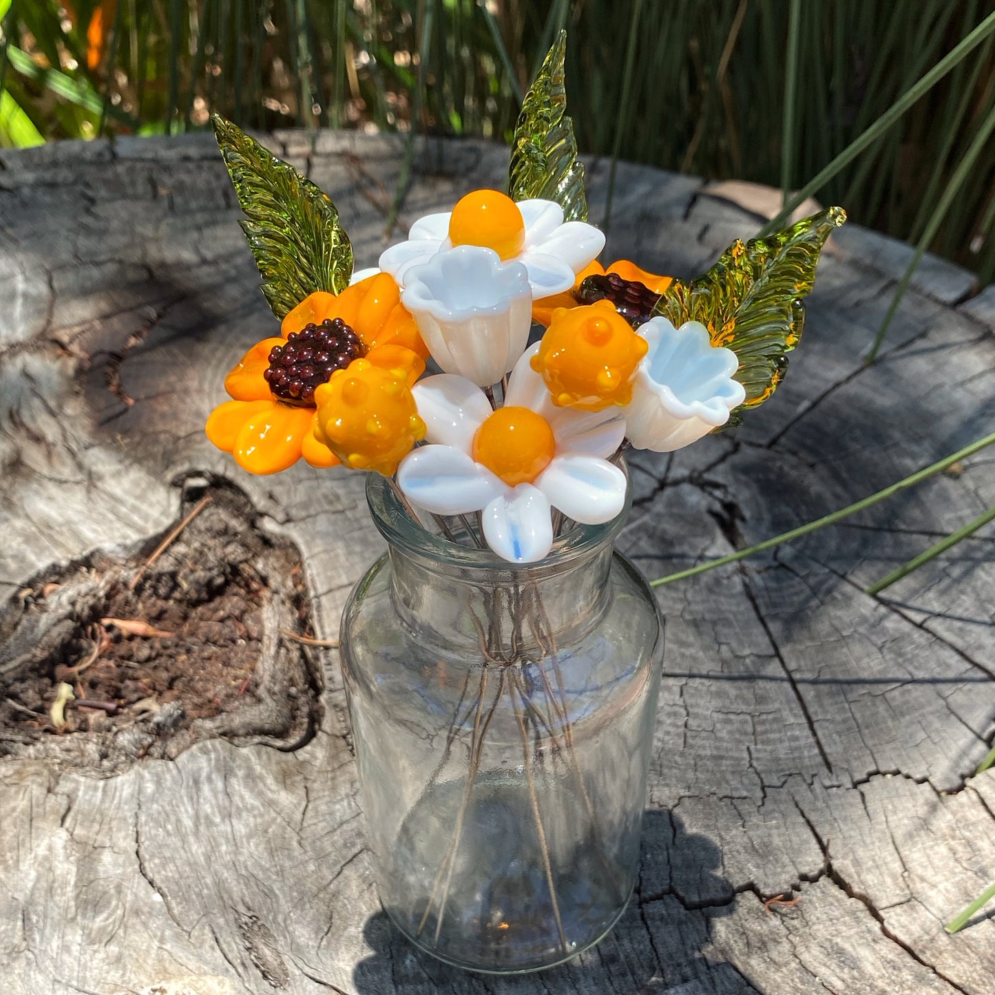 Sunflower Harmony Glass Flower Bouquet in Glass Vase