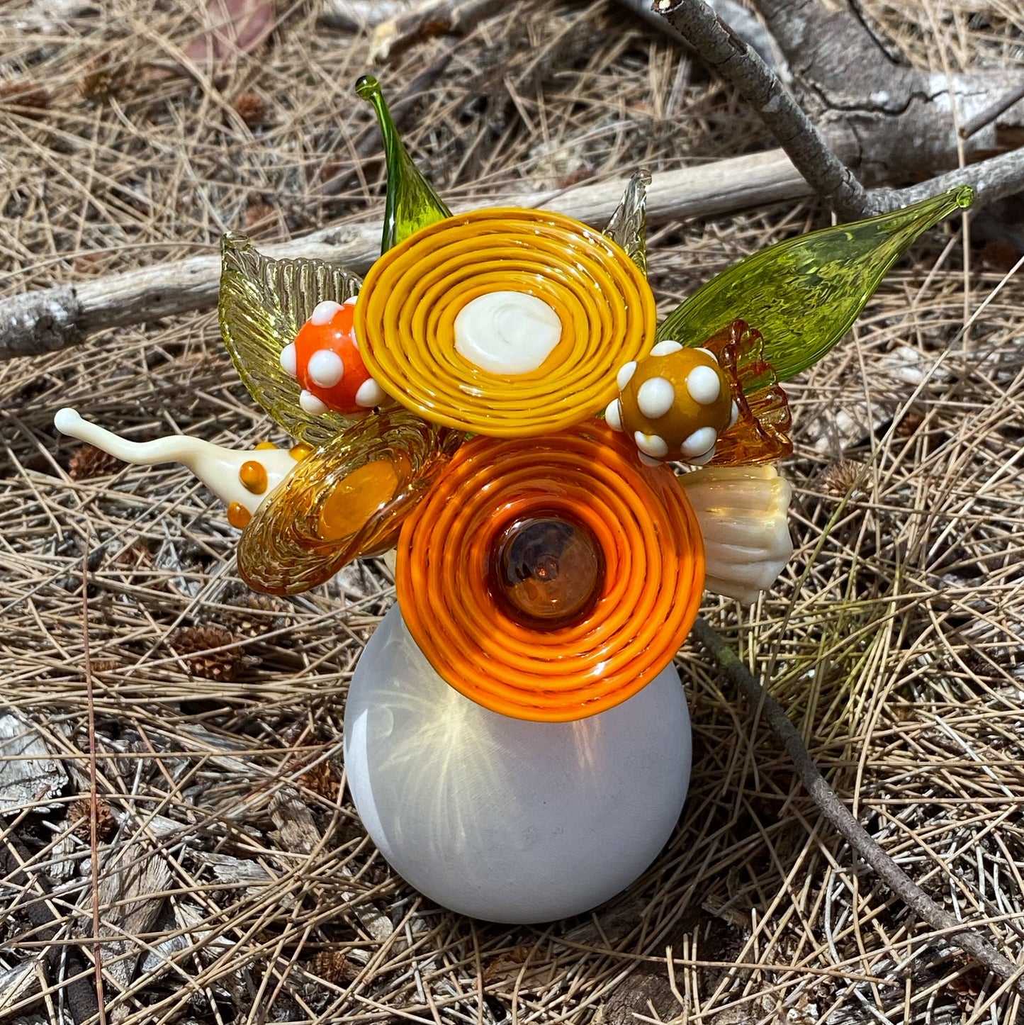 Turmeric Spice Glass Flower Bouquet in Ceramic Posy Vase