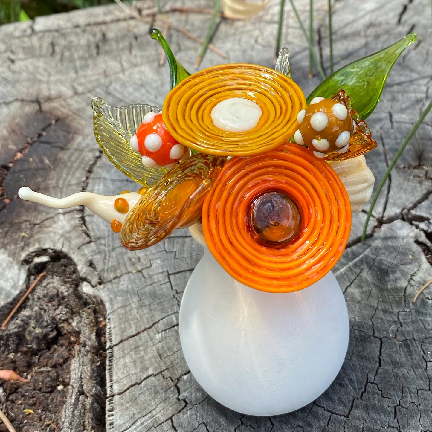 Turmeric Spice Glass Flower Bouquet in Ceramic Posy Vase