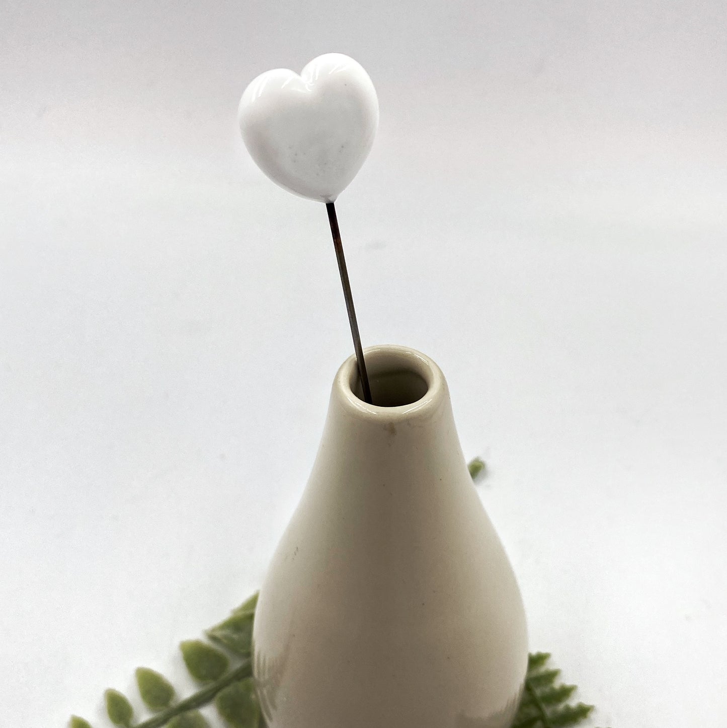 Single White Glass Heart Stem