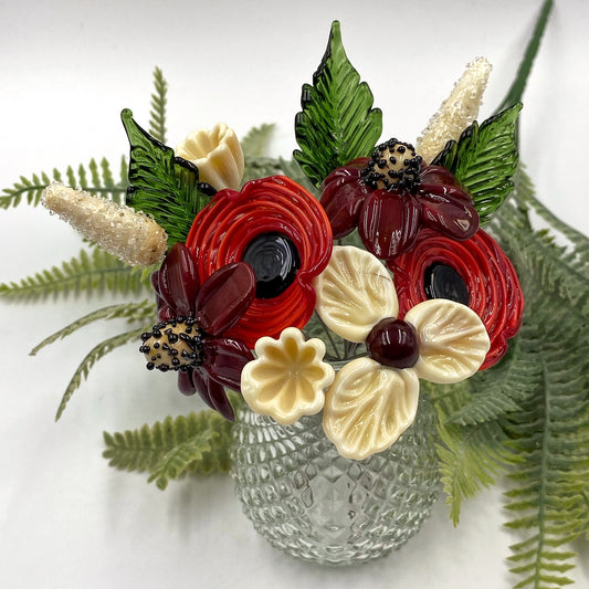 Winter Poppies Glass Flower Bouquet in Glass Vase